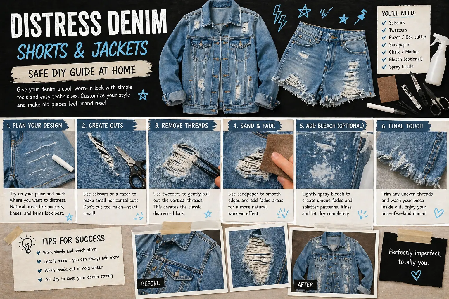 How to Distress Denim Shorts and Jackets Safely at Home